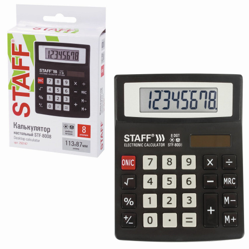 Калькулятор настольный STAFF STF-8008, 113х87 мм, 8 разрядов, двойное питание фото 5