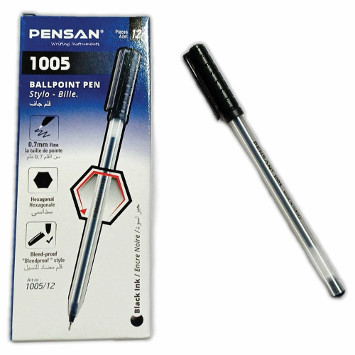 Ручка шариковая масляная PENSAN 1005, ЧЕРНАЯ, корпус прозрачный, узел 0,7 мм, линия письма 0,5 мм фото 2