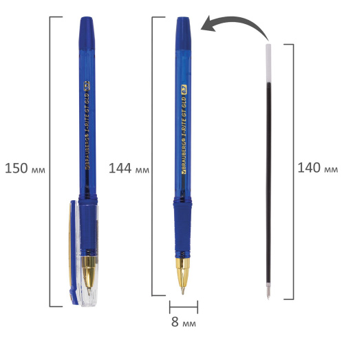 Ручка шариковая масляная с грипом BRAUBERG "i-Rite GT GLD", корпус тонированный синий, синяя фото 7