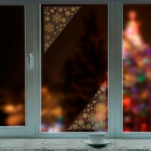 Украшение для окон и стекла ЗОЛОТАЯ СКАЗКА "Узоры из золотых снежинок 4", 30х38 см, ПВХ фото 4