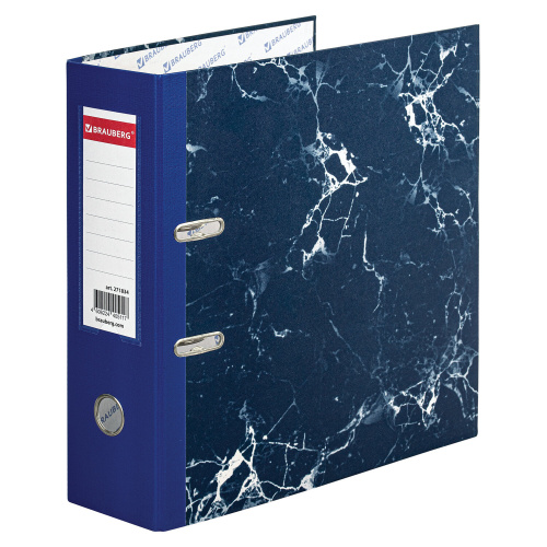 Папка-регистратор ШИРОКИЙ КОРЕШОК 90 мм, с мраморным покрытием, синяя, BRAUBERG, 271834 фото 2
