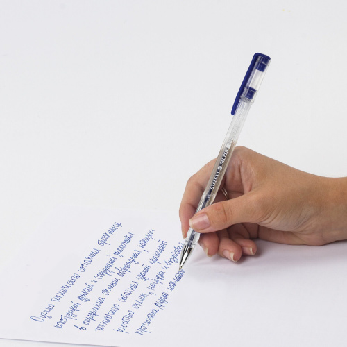 Ручка гелевая STAFF "Basic", синяя, корпус прозрачный, хромированные детали, линия письма 0,35 мм фото 7