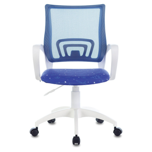 Кресло BRABIX "Fly MG-396W", с подлокотниками, пластик белый, сетка, темно-синее с рисунком фото 2