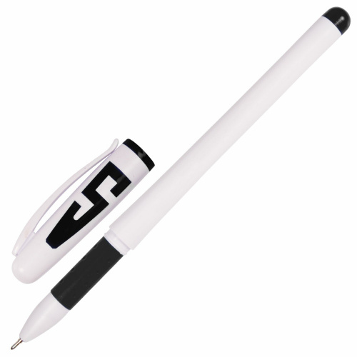 Ручка гелевая с грипом STAFF "Manager", корпус белый, игольчатый узел 0,5 мм, черная фото 2