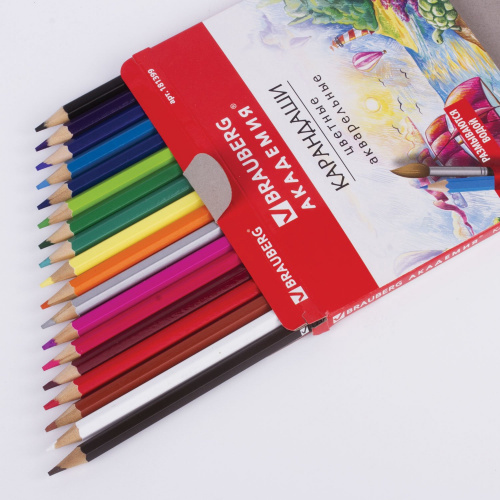 Карандаши цветные акварельные BRAUBERG "АКАДЕМИЯ", 18 цветов, шестигранные, высокое качество фото 9