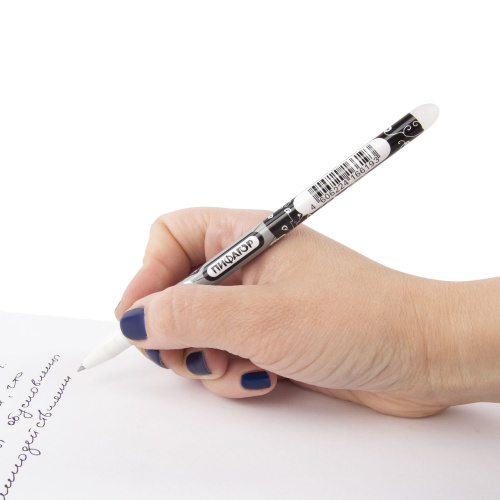Ручка стираемая гелевая ПИФАГОР, корпус двухцветный, линия письма 0,35 мм, черная фото 9