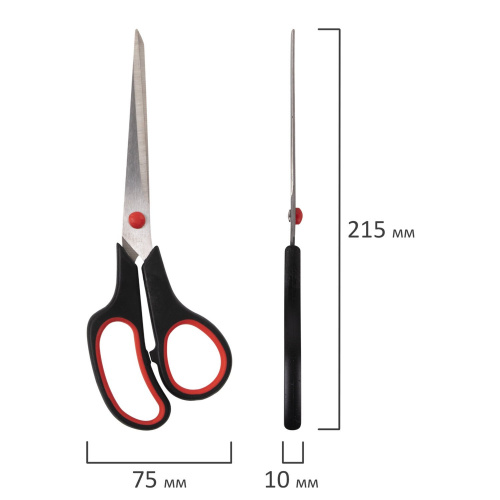 Ножницы STAFF EVERYDAY, 215 мм, бюджет, резиновые вставки, черно-красные, ПВХ чехол фото 7