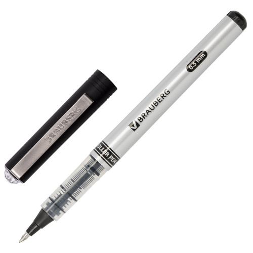 Ручка-роллер BRAUBERG "Flagman", корпус серебристый, линия письма 0,3 мм, черная