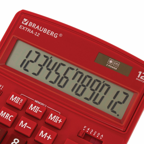 Калькулятор настольный BRAUBERG, 206x155 мм, 12 разрядов, двойное питание, бордовый фото 7