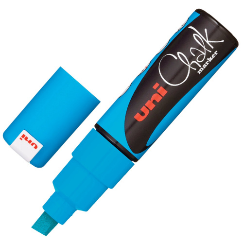 Маркер меловой UNI "Chalk", 8 мм, влагостираемый, для гладких поверхностей, синий