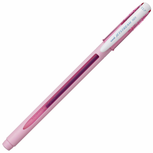 Ручка шариковая масляная с грипом UNI JetStream, СИНЯЯ, корпус розовый, линия 0,35мм, ш/к 03750 фото 2