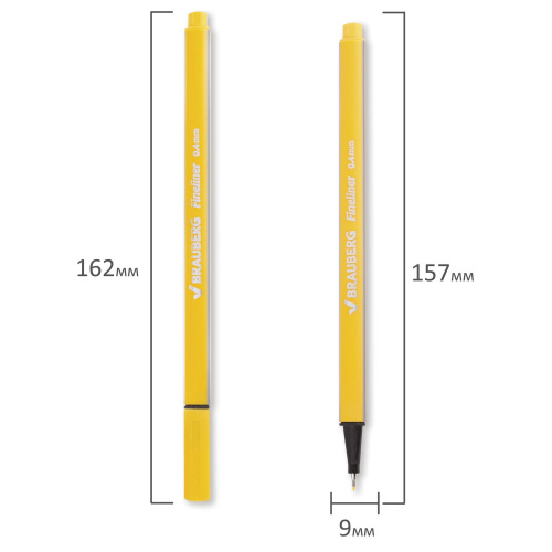 Ручка капиллярная (линер) BRAUBERG "Aero", металлический наконечник, линия письма 0,4 мм, желтая фото 8