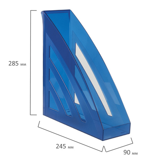 Лоток вертикальный для бумаг BRAUBERG "Office style", 245х90х285 мм, тонированный синий фото 7