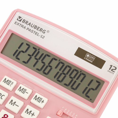 Калькулятор настольный BRAUBERG, 206x155 мм, 12 разрядов, двойное питание, розовый фото 10
