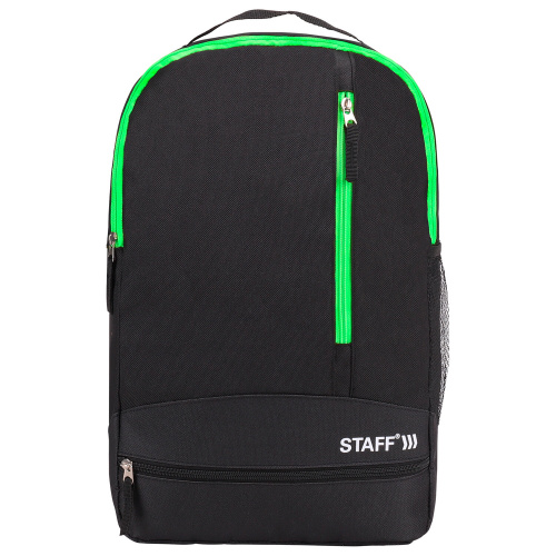Рюкзак STAFF STRIKE, 45х27х12 см, универсальный, 3 кармана, черный с салатовыми деталями фото 8