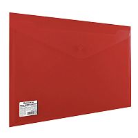 Папка-конверт с кнопкой BRAUBERG, А4, до 100 листов, непрозрачная, красная, 0,2 мм