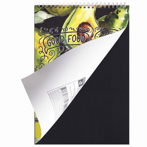Скетчбук ПЗБМ "Авокадо", черная бумага 120 г/м2, 195х300 мм, 30 л., гребень, выборочный лак фото 3