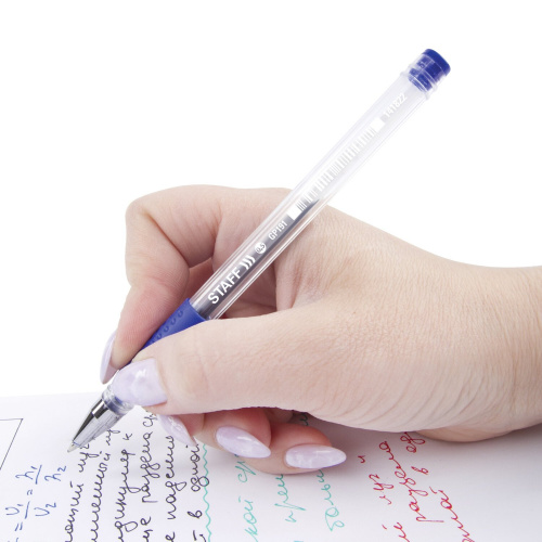 Ручка гелевая с грипом STAFF "EVERYDAY", корпус прозрачный, линия письма 0,35 мм, синяя фото 2