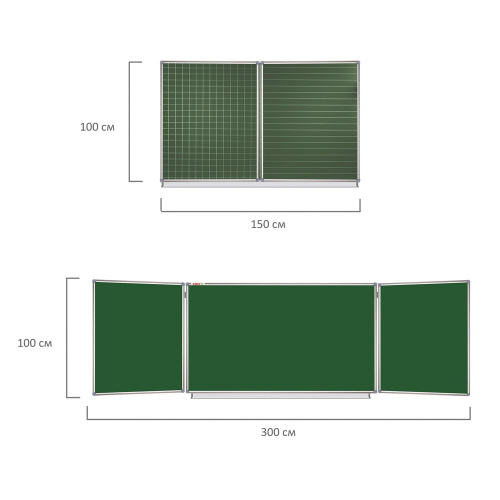 Доска для мела магнитная STAFF, 3-х элементная, 100х150/300 см, зеленая фото 3