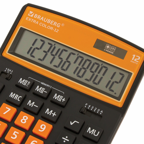 Калькулятор настольный BRAUBERG, 206x155 мм, 12 разрядов, двойное питание, черно-оранжевый фото 7