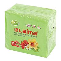 Салфетки бумажные LAIMA, 100 шт., 24х24 см, зелёные (пастельный цвет), 100% целлюлоза