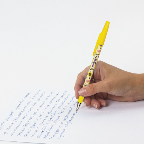 Ручка шариковая ЮНЛАНДИЯ "FLOWERS", синяя, линия письма 0,35 мм фото 3