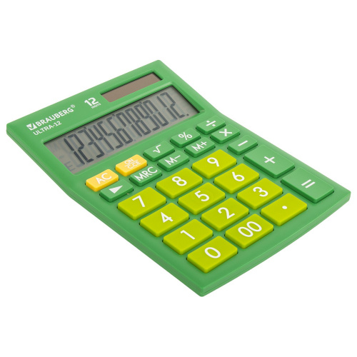 Калькулятор настольный BRAUBERG, 192x143 мм, 12 разрядов, двойное питание, зеленый фото 10