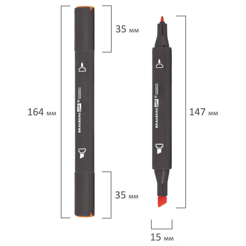 Маркер для скетчинга двусторонний BRAUBERG ART CLASSIC, 1 мм-6 мм , оранжевый фото 5