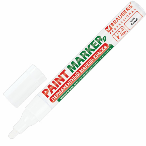 Маркер-краска лаковый (paint marker) BRAUBERG PROFESSIONAL, 4 мм, без запаха, алюминий, белый