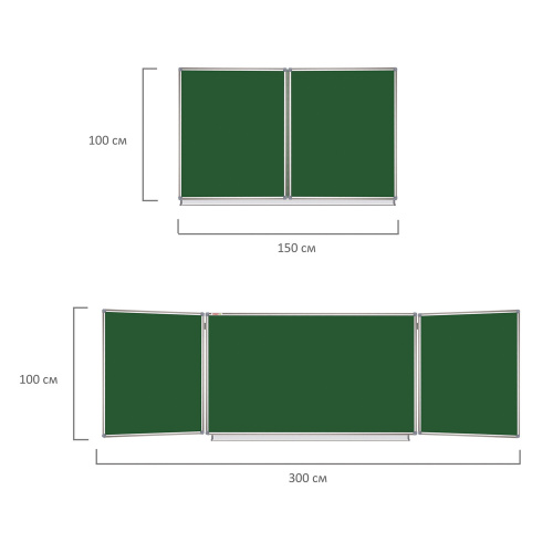 Доска для мела магнитная STAFF, 3-х элементная, 100х150/300 см, 5 рабочих поверхностей, зеленая фото 3