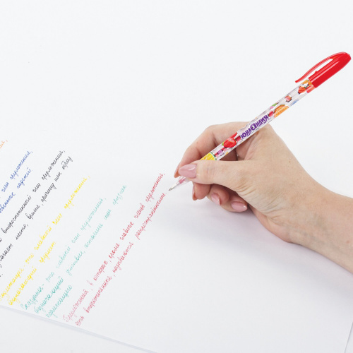Ручки гелевые ЮНЛАНДИЯ, 12 цветов, корпус с печатью, линия письма 0,35 мм фото 5