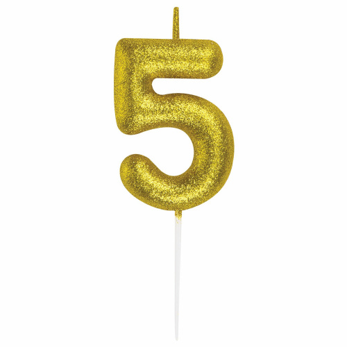 Свеча-цифра для торта ЗОЛОТАЯ СКАЗКА "5", золотая с глиттером, 6 см, на шпажке, в блистере фото 2