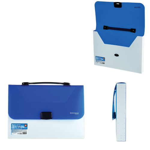 Папка-портфель пластиковая BRAUBERG INCOME, А4, 1 отделение, фактура диагональ, белая/синяя фото 9