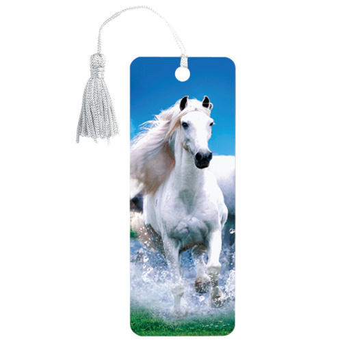 Закладка для книг BRAUBERG "Белый конь", объемная, с декоративным шнурком-завязкой