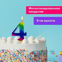 Свеча-цифра для торта ЗОЛОТАЯ СКАЗКА "4" "Радужная", 9 см, с держателем, в блистере