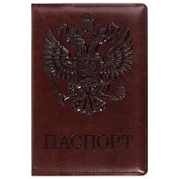 Обложка для паспорта STAFF "ГЕРБ", полиуретан под кожу, коричневая