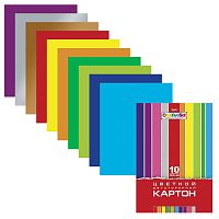 Картон цветной HATBER "Creative", А4, 2-сторонний мелованный, 10 л., 10 цв., папка, 195х280 мм