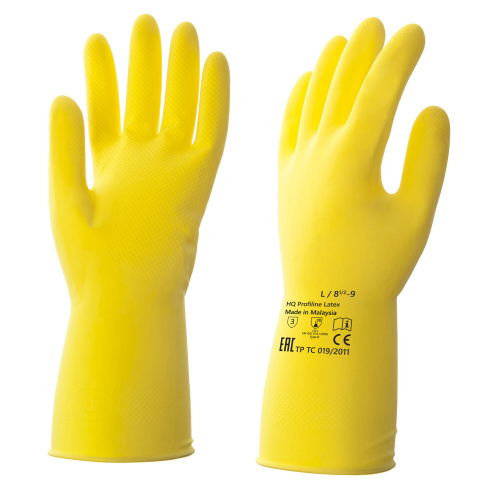 Перчатки латексные КЩС, прочные, хлопковое напыление, размер 8,5-9 L, большой, желтые, HQ Profiline, 73587 фото 5