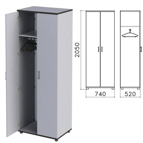 Шкаф для одежды "Монолит", 740х520х2050 мм, цвет серый