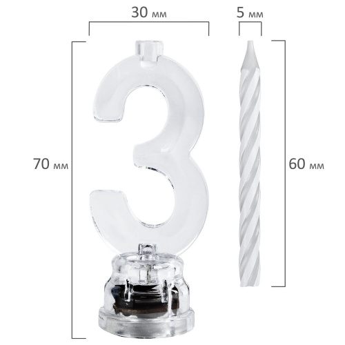 Цифра-подсвечник ЗОЛОТАЯ СКАЗКА "3", светодиодная, в наборе 4 свечи, 6 см, 1 батарейка фото 3