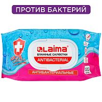 Салфетки влажные LAIMA "Antibacterial", 120 шт., с пластиковым клапаном, антибактериальные