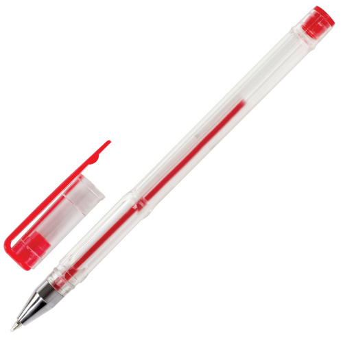 Ручка гелевая STAFF "Basic", красная, корпус прозрачный, хромированные детали, линия письма 0,35 мм фото 7
