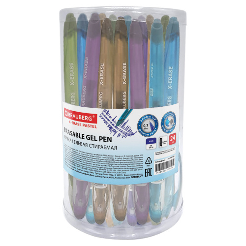 Ручка стираемая гелевая с грипом BRAUBERG X-ERASE PASTEL, синяя, узел 0,7мм, линия 0,35мм фото 2
