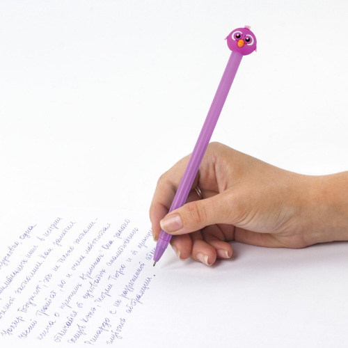 Ручка с топпером шариковая ЮНЛАНДИЯ "Птенец", корпус ассорти, синяя, пишущий узел фото 6