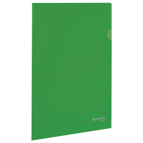 Папка-уголок жесткая, непрозрачная BRAUBERG, 0,15 мм, зеленая