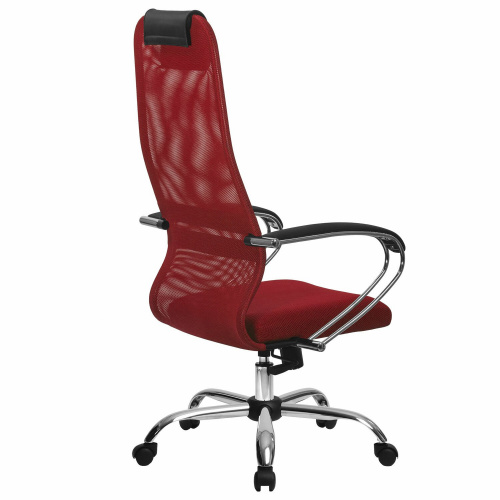 Кресло офисное МЕТТА "SU-B-8" хром, ткань-сетка, сиденье мягкое, красное фото 5