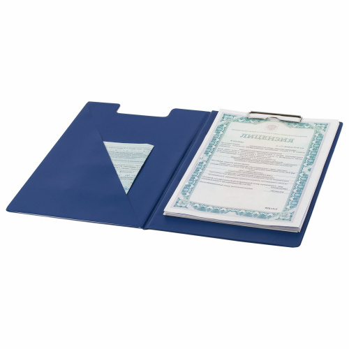 Папка-планшет BRAUBERG, А4, с прижимом и крышкой, картон/ПВХ, синяя фото 6