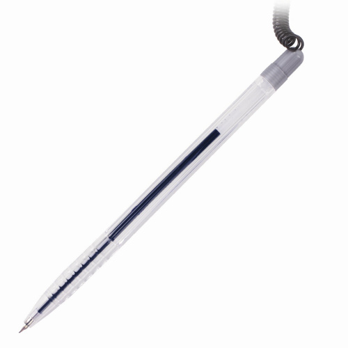 Ручка шариковая настольная BRAUBERG "Counter Pen", пружинка, корпус серебристый, 0,5 мм, синяя фото 2