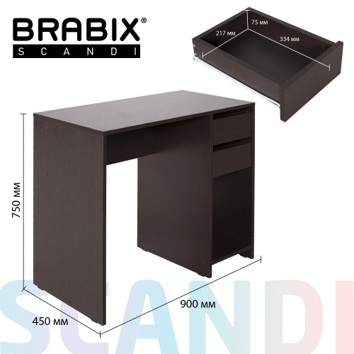Стол письменный/компьютерный BRABIX "Scandi CD-017", 900х450х750 мм, 2 ящика, венге, 641896, ЦБ013706-3 фото 6