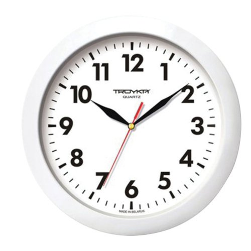Часы настенные TROYKA 11110118, круг, 29х29х3,5 см, белые, белая рамка